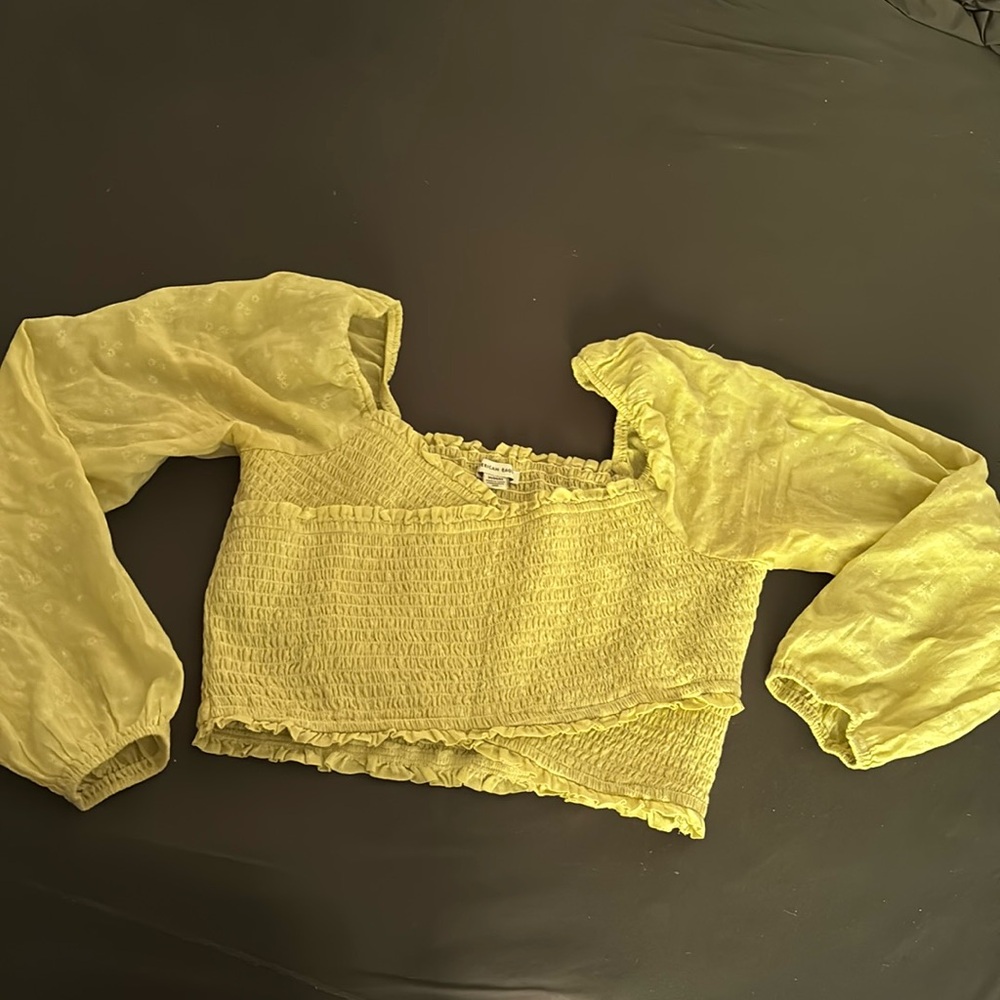 American eagle light green long sleeve smocked blouse medium